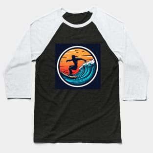 Surfing man on the seas at evening. Baseball T-Shirt